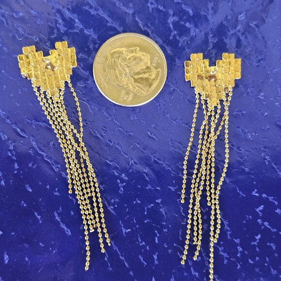 ❤️✨Push-Back Post RED STONES❤️✨HEART Dangling Tassel Earrings❤️✨ - Picture 4 of 11